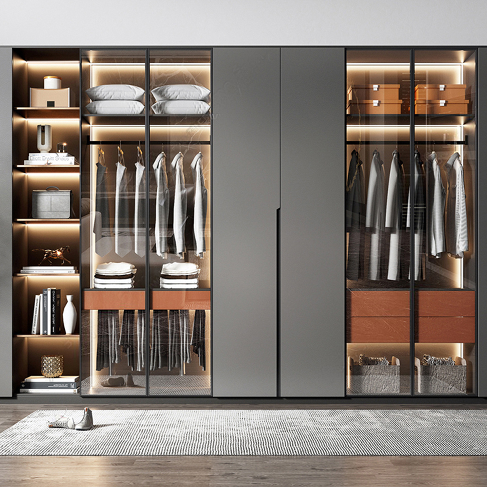 SHUIDAO French Classic Walk-In Wardrobe with Carved Detailing, Centre Island & Chandelier Lighting