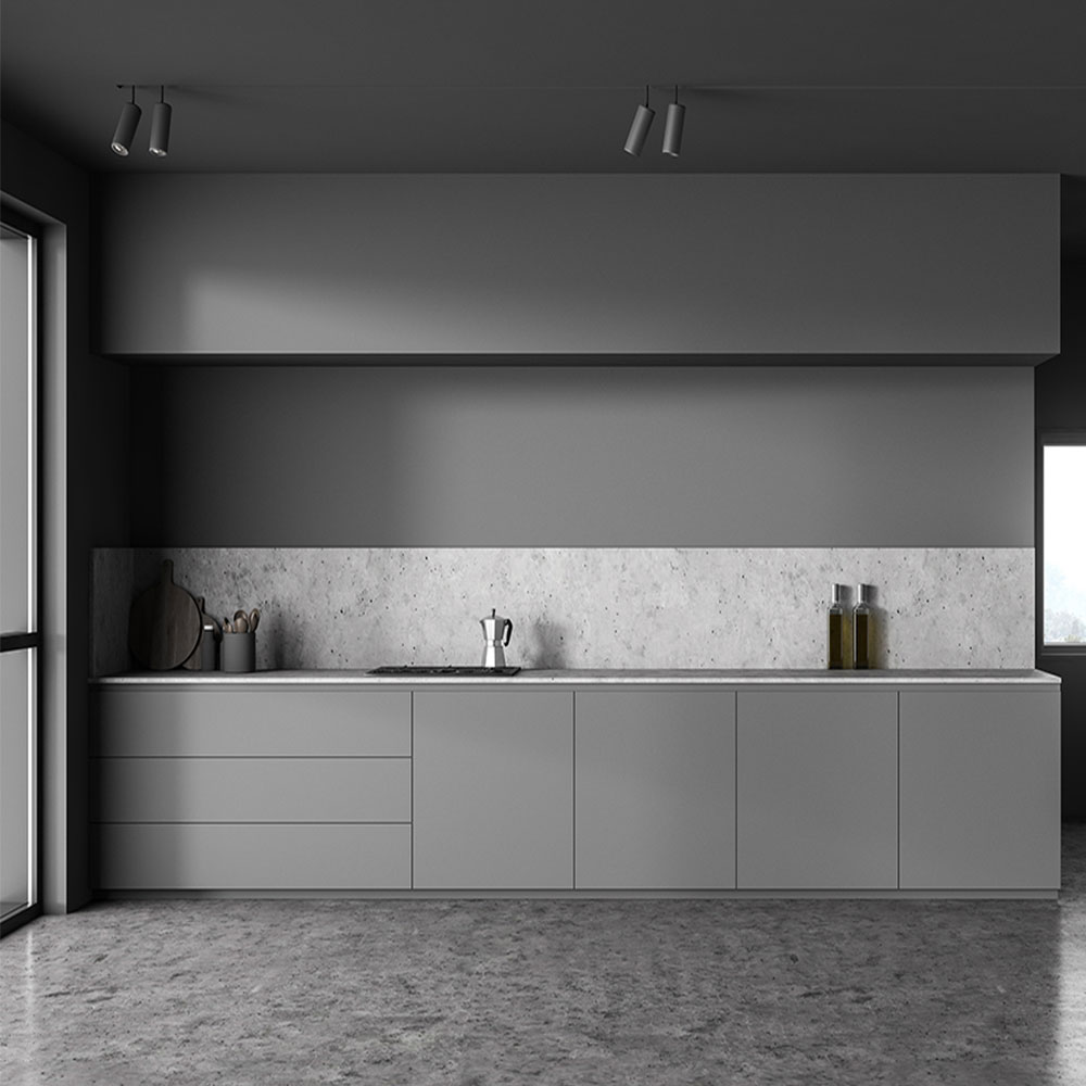 SHUIDAO Modern Matte Black L-Shaped Kitchen Cabinet System with Marble Countertop & LED Display Shelving