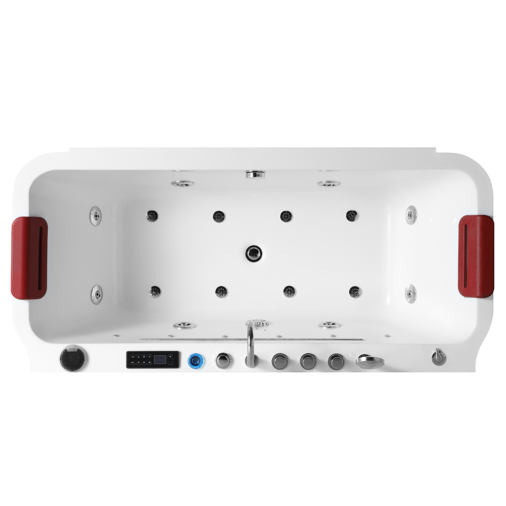 SHUIDAO Double-Person Whirlpool Bathtub with Waterfall Spout, Blue LED, Air Bubble System, LCD Touch Panel & Dual Red Headrests