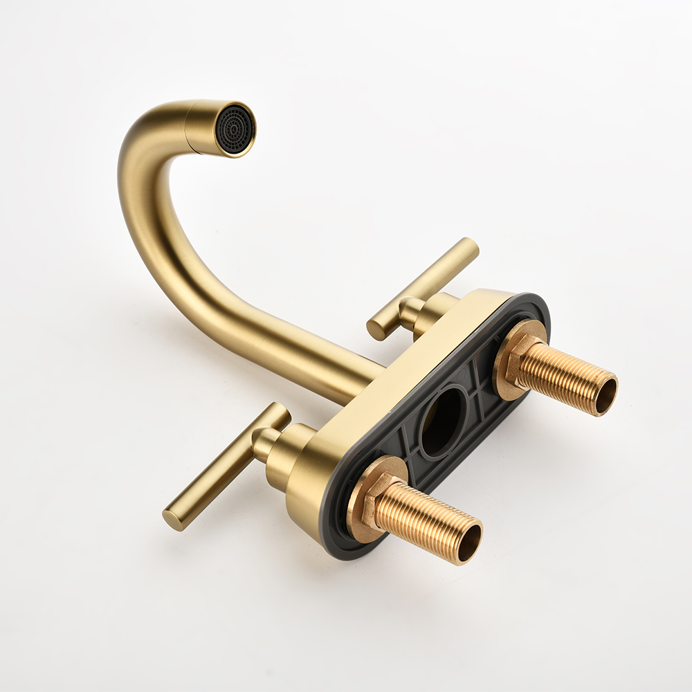 SHUIDAO Brushed Gold 4-Inch Centerset Basin Faucet with Round Gooseneck Spout & T-Bar Lever Handles
