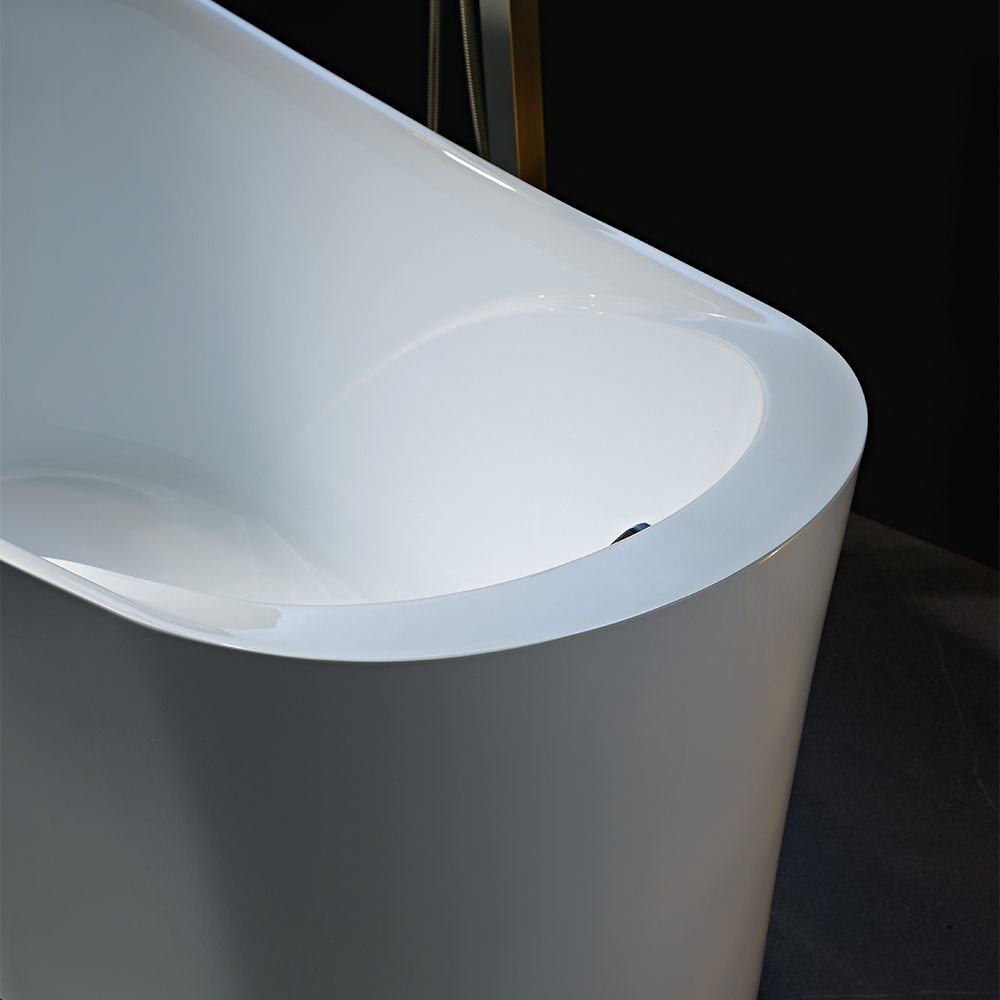 SHUIDAO Oval Slipper Freestanding Bathtub with Brushed Gold Square Floor-Mount Filler