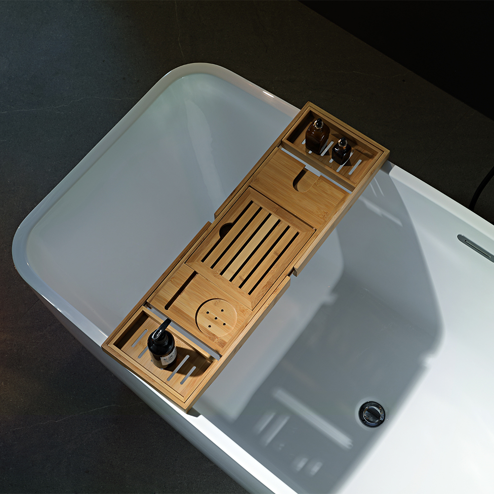 SHUIDAO Rectangular Freestanding Bathtub with Softened Corners & Matte Black Floor-Mount Filler