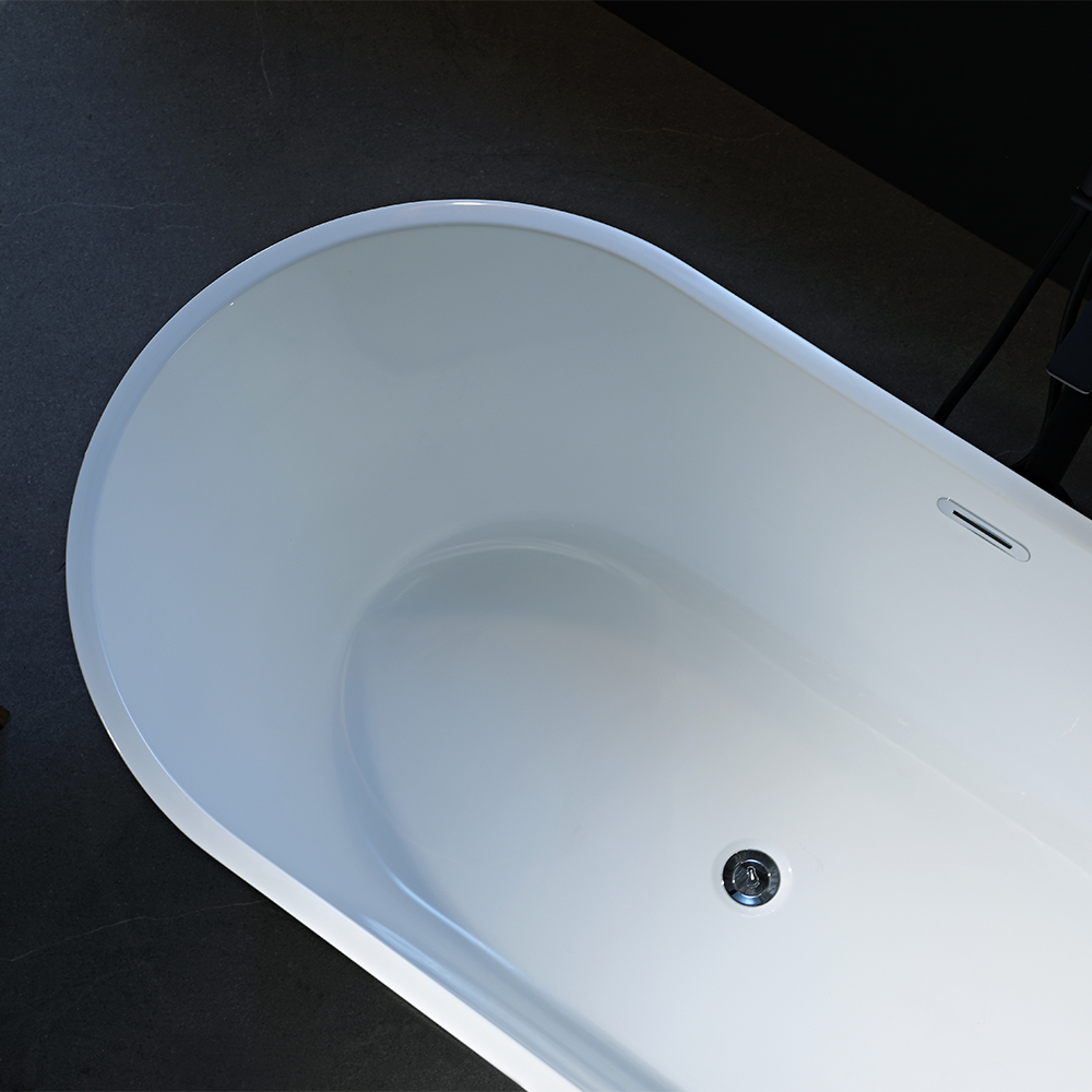 SHUIDAO Oval Freestanding Bathtub with Matte Black Floor-Mount Filler