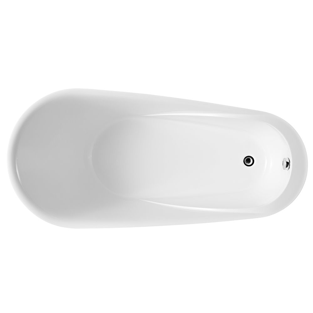 SHUIDAO Oval Slipper Freestanding Bathtub with Brushed Gold Square Floor-Mount Filler