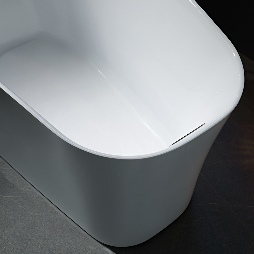 SHUIDAO Oval Slipper Freestanding Bathtub with Brushed Gold Square Floor-Mount Filler — Night Aerial View