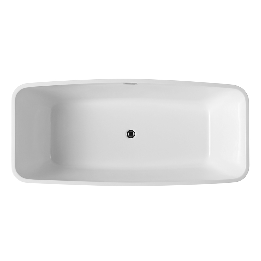 SHUIDAO Rectangular Freestanding Bathtub with Softened Corners & Matte Black Floor-Mount Filler
