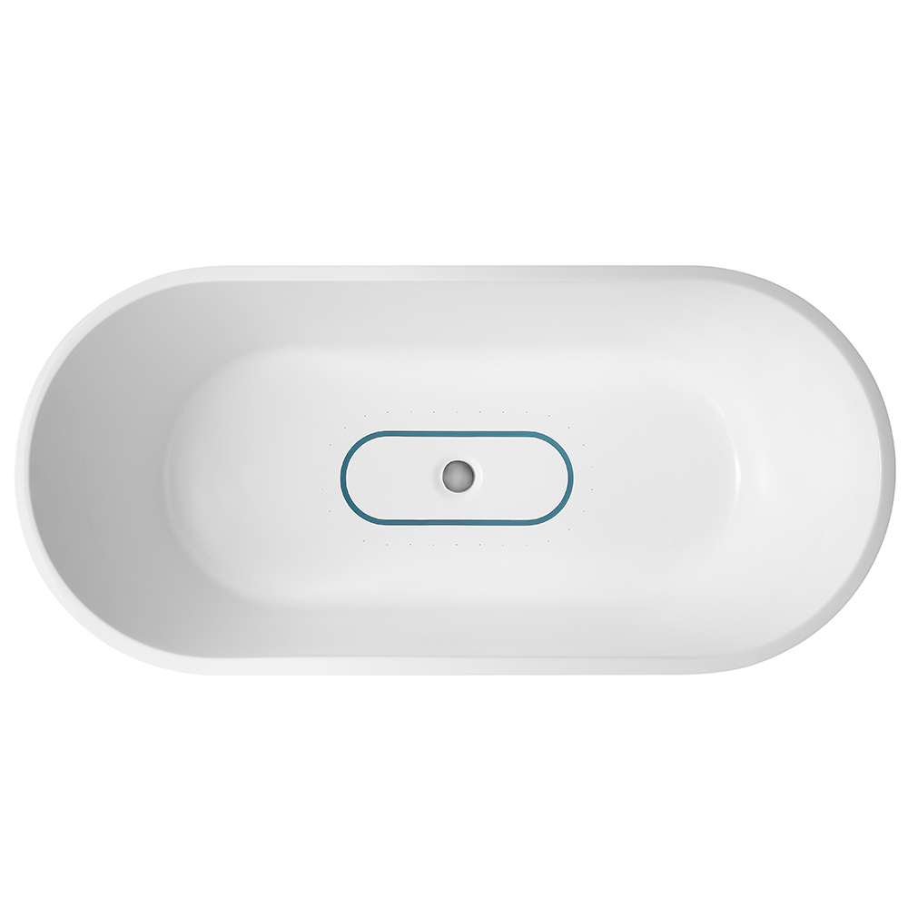 Egg-Form Freestanding Whirlpool Bathtub with Blue LED Underwater Lighting & Air Bubble Massage