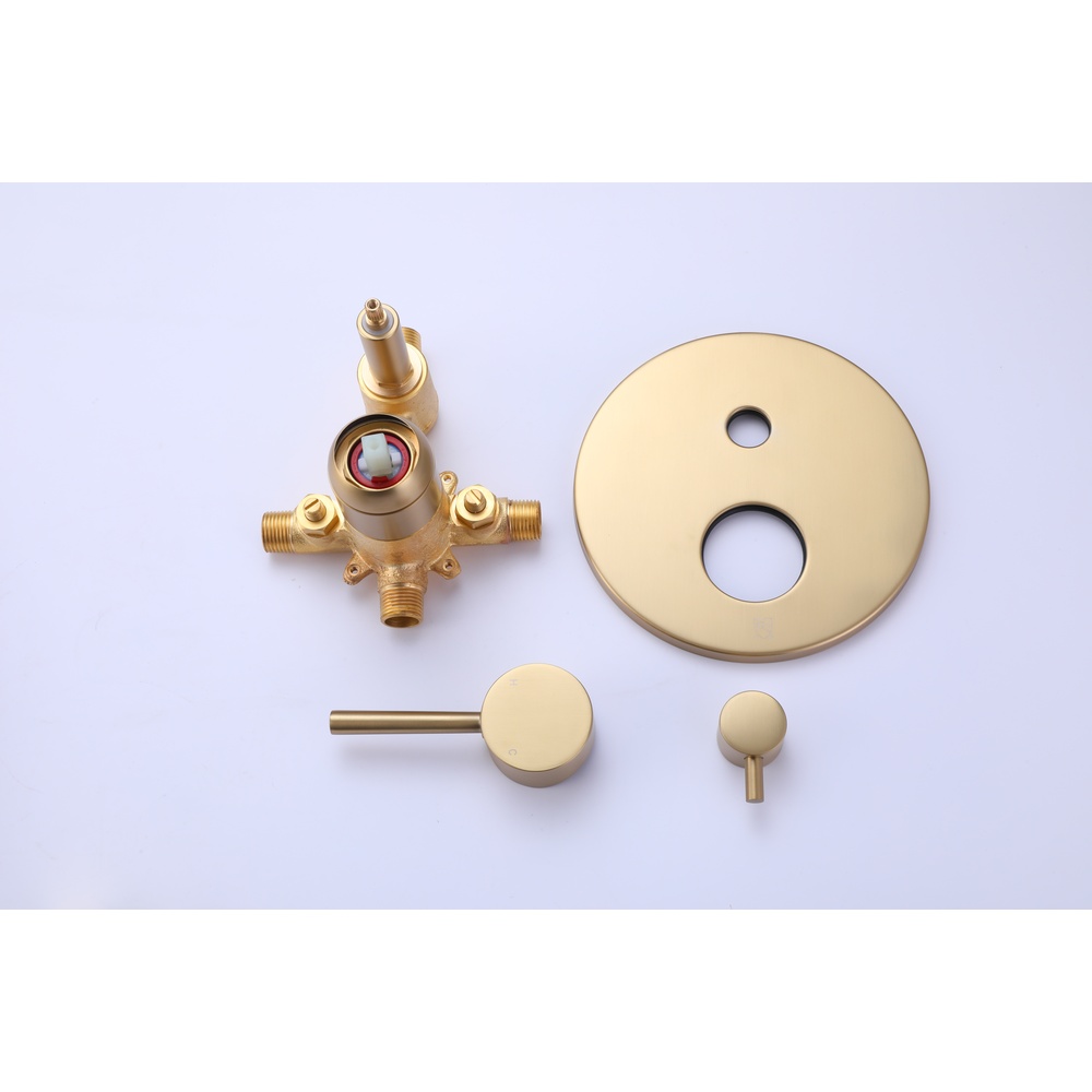 SHUIDAO Brushed Gold Concealed Shower System with Round Rain Head, Wall-Mount Arm, Dual-Function In-Wall Valve & Hand Shower