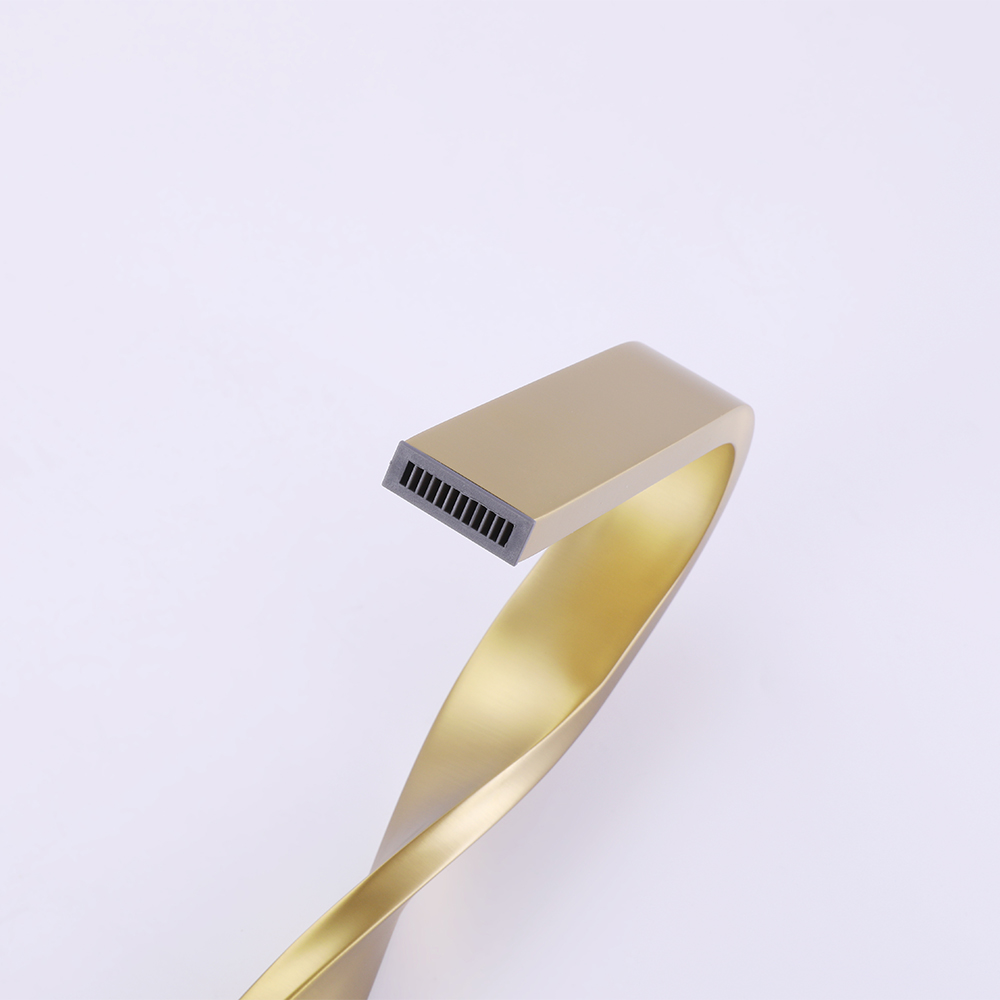 Brushed Gold Single-Hole Basin Faucet with Twisted Spiral Body, Aerator Spout & Square Lever Handle