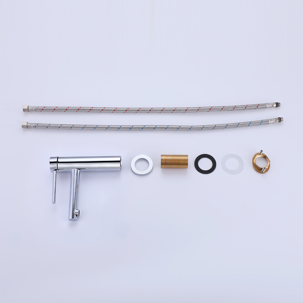 SHUIDAO Polished Chrome Single-Hole Basin Faucet with Cylindrical Spout & Slim Round Lever Handle