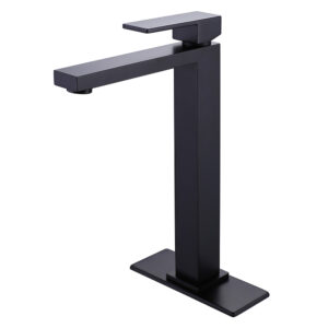 SHUIDAO Matte Black Tall Single-Hole Vessel Basin Faucet with Right-Angle Square-Body Waterfall Spout & Flat Paddle Handle
