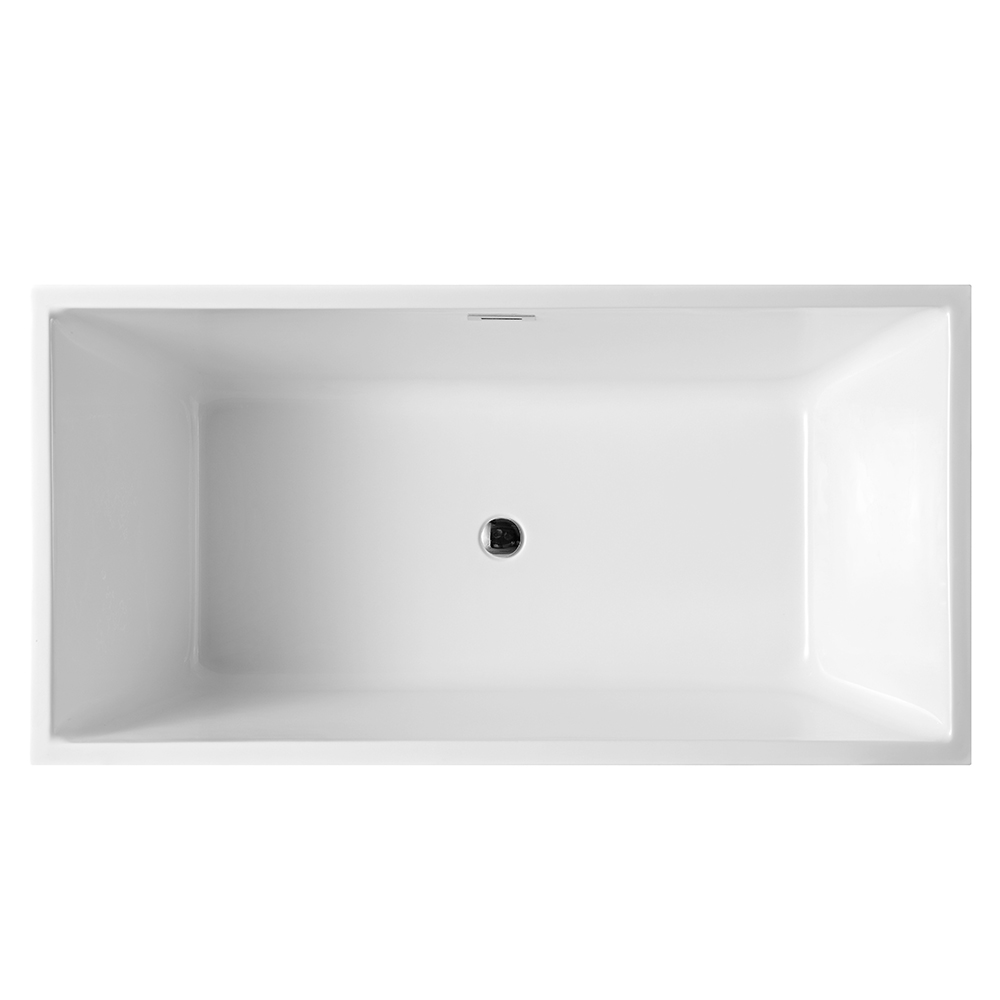 Square-Edge Rectangular Freestanding Bathtub with Matte Black Floor-Mount Filler