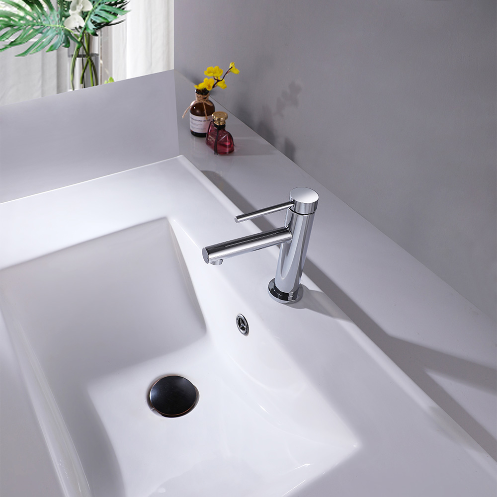SHUIDAO Polished Chrome Single-Hole Basin Faucet with Cylindrical Spout & Slim Round Lever Handle