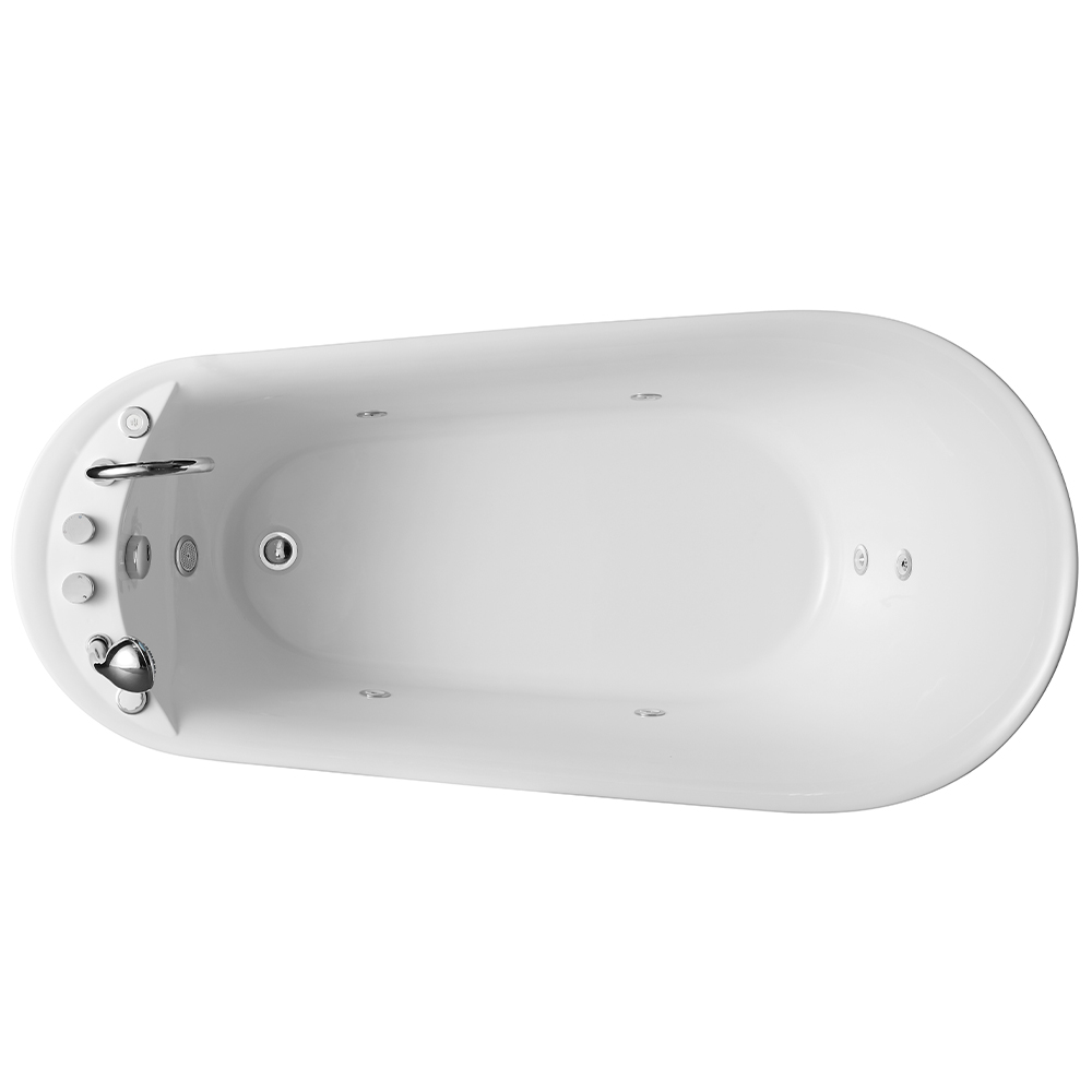SHUIDAO Oval Freestanding Whirlpool Bathtub with Side-Wall Jets & 5-Hole Chrome Deck-Mount Filler