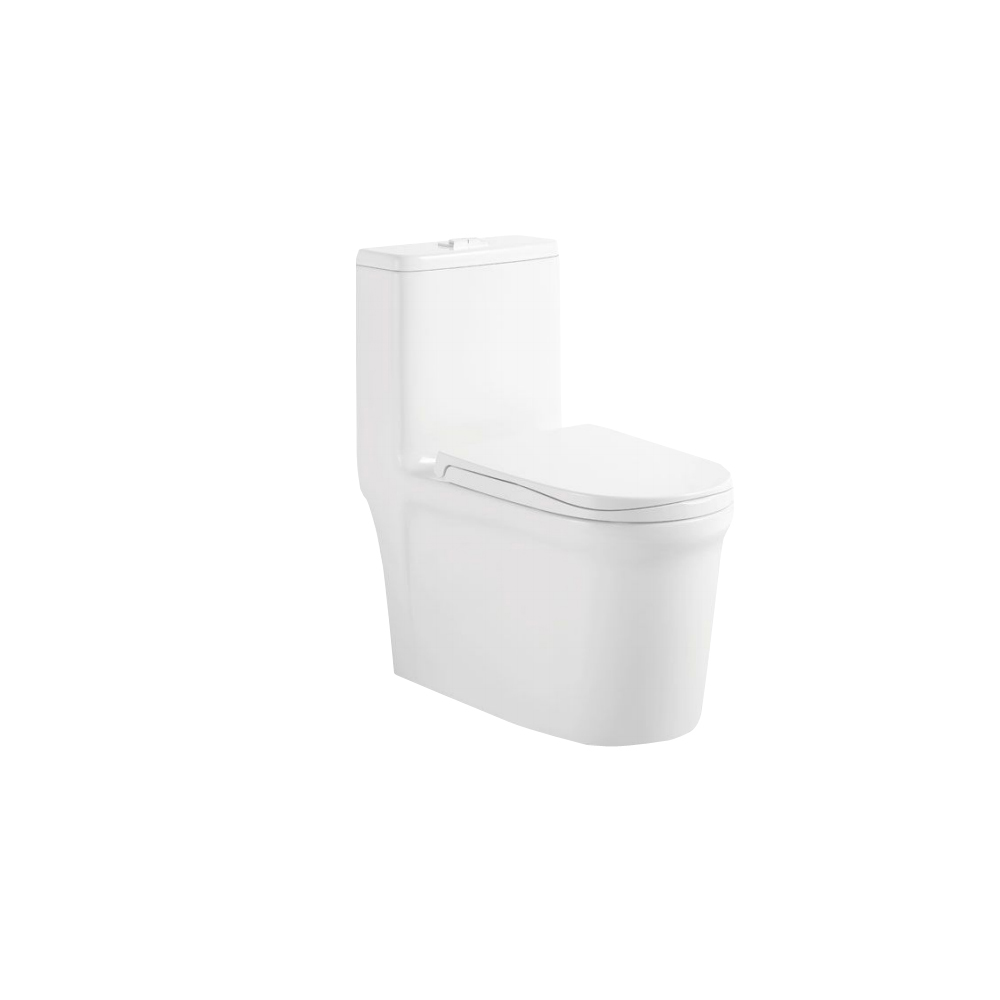 One-Piece Toilet with Tall Rectangular Cistern, Tapering Oval Pan & Top-Flush Button