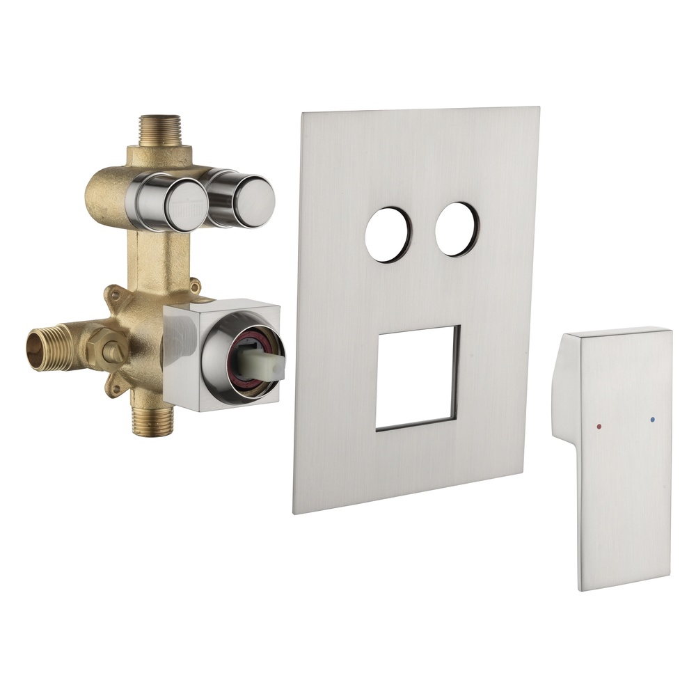 Brushed Nickel Square Series 2-Function Concealed Shower System with Ultra-Thin Rain Head, Slim Hand Shower & Dual-Button In-Wall Valve