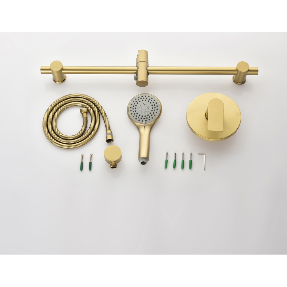 Brushed Gold Concealed Shower System with Adjustable Slide Bar, Round Hand Shower & In-Wall Mixer Valve