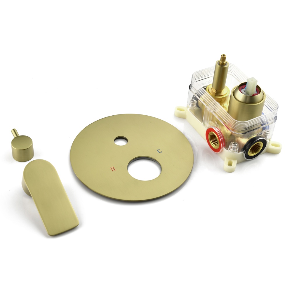 SHUIDAO Brushed Gold 3-Function Concealed Shower System with Rain Head, Hand Shower, Tub Spout & In-Wall Mixer
