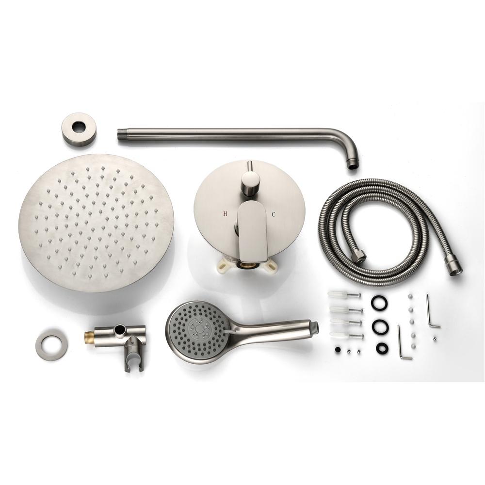 Brushed Nickel 2-Function Concealed Shower System with Rain Head, Hand Shower & In-Wall Mixer