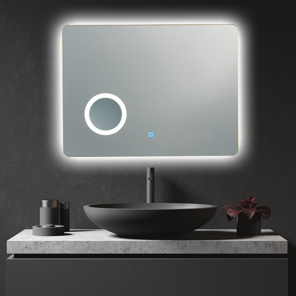 Frameless Rounded-Rectangle LED Backlit Mirror with Touch Control