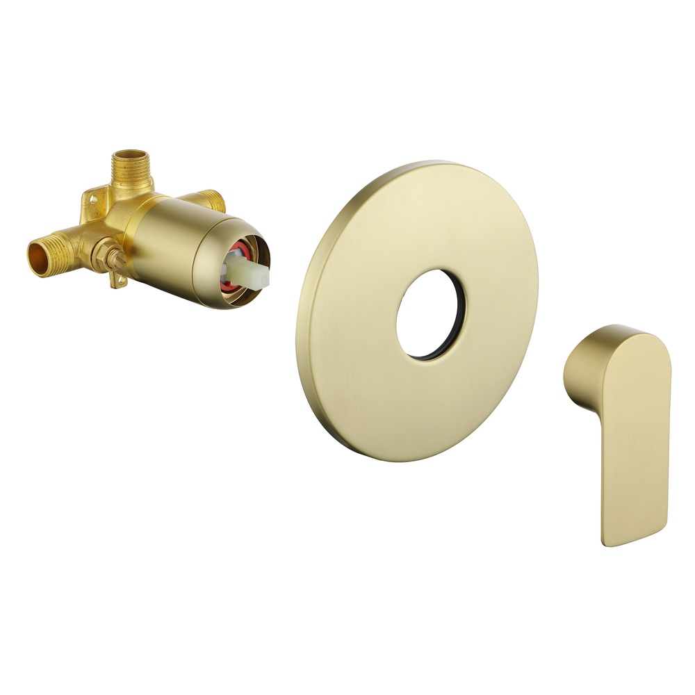Brushed Gold Concealed Shower System with Adjustable Slide Bar, Round Hand Shower & In-Wall Mixer Valve