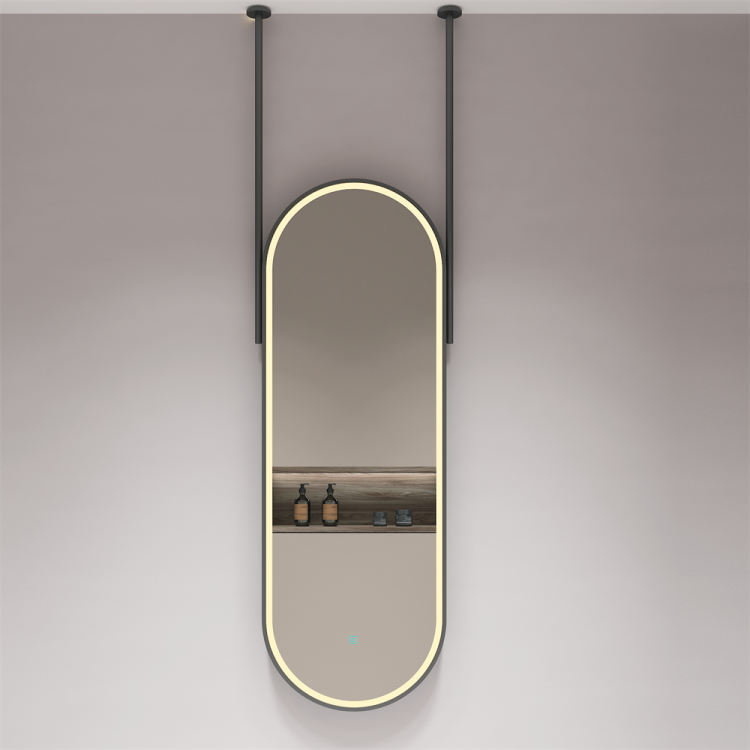 SHUIDAO — Suspended Capsule LED Mirror with Ceiling-Drop Pole Mount & Touch Control
