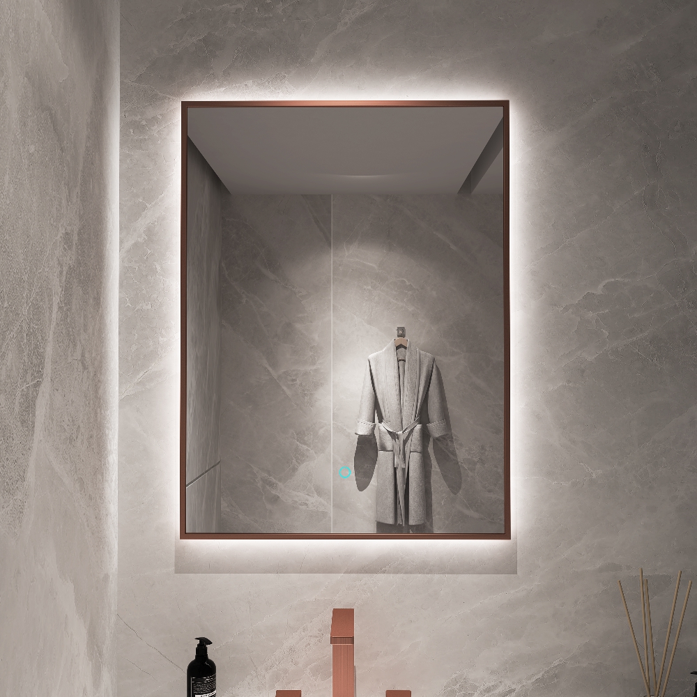 SHUIDAO — Brushed Gold Slim-Frame Rectangle LED Backlit Mirror with Touch Control