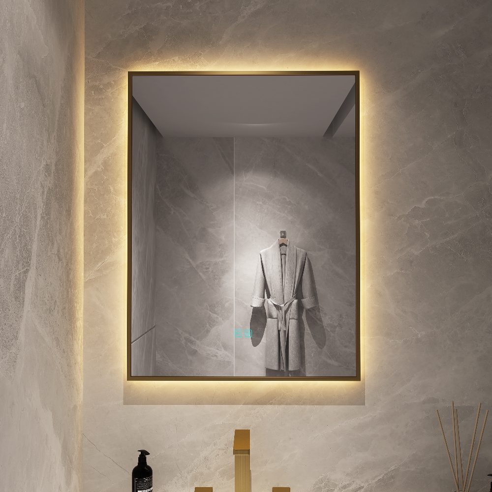 SHUIDAO — Brushed Gold Slim-Frame Rectangle LED Backlit Mirror with Touch Control