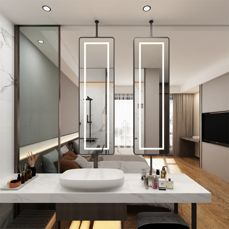 SHUIDAO — Matte Black Ceiling-Mounted LED Full-Length Rotating Mirror