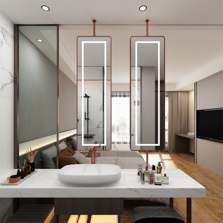 SHUIDAO — Matte Black Ceiling-Mounted LED Full-Length Rotating Mirror