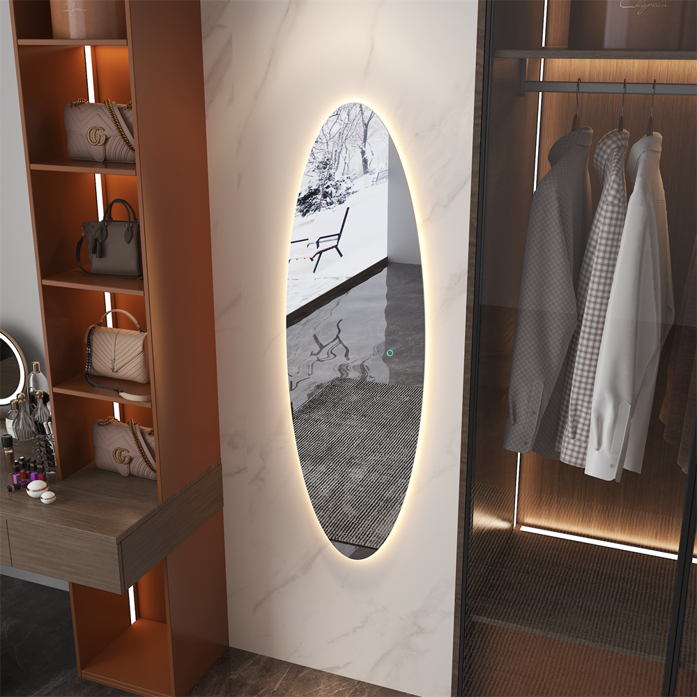 SHUIDAO — Full-Length Frameless Asymmetric Oval LED Backlit Mirror with Touch Control
