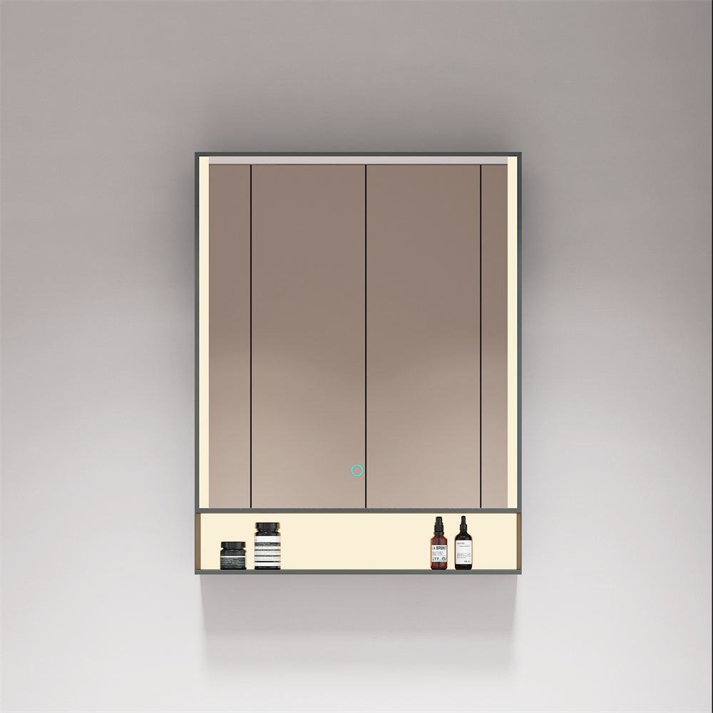 SHUIDAO — Rose Gold Smart Mirror Cabinet with Open Shelf, Speaker Grille & LED Side Strip