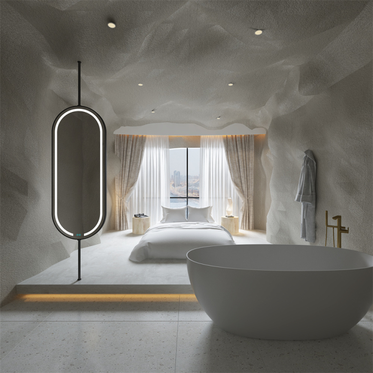 SHUIDAO — Suspended Capsule LED Mirror with Ceiling-Drop Pole Mount & Touch Control
