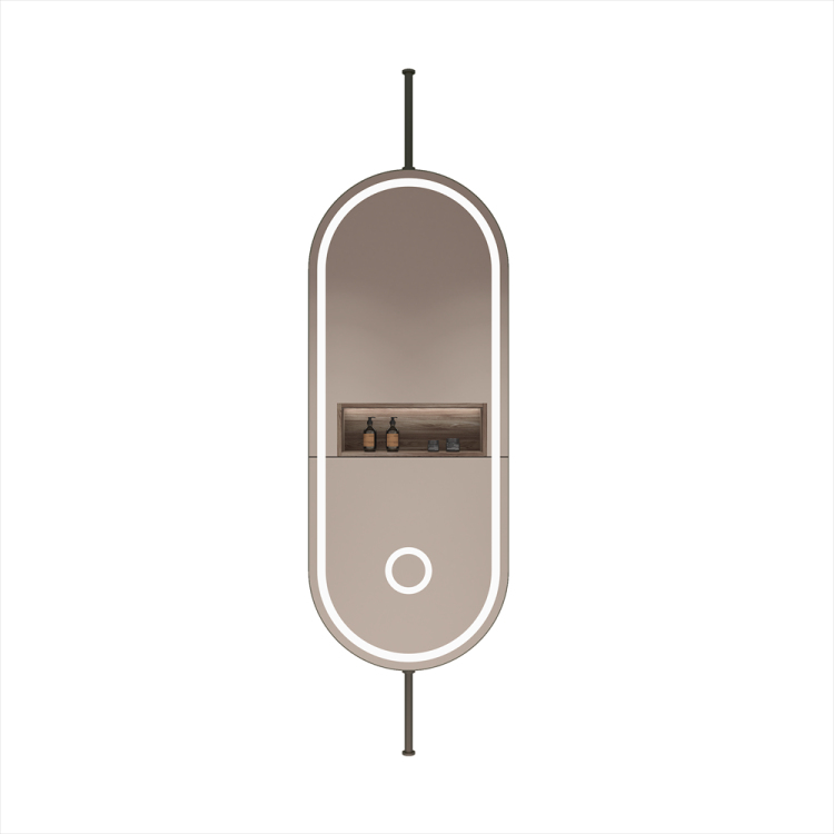 SHUIDAO — Suspended Capsule LED Mirror with Ceiling-Drop Pole Mount & Touch Control
