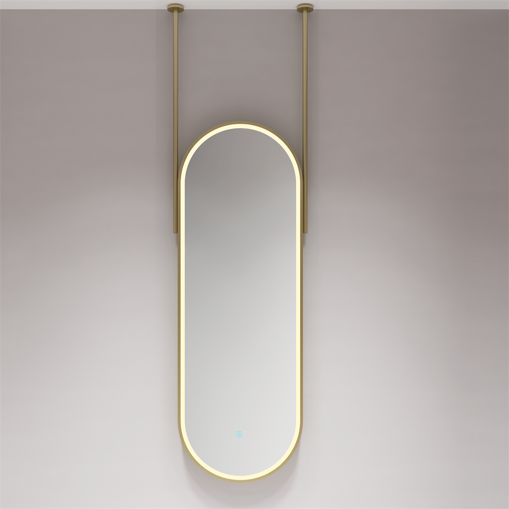 SHUIDAO — Suspended Capsule LED Mirror with Ceiling-Drop Pole Mount & Touch Control