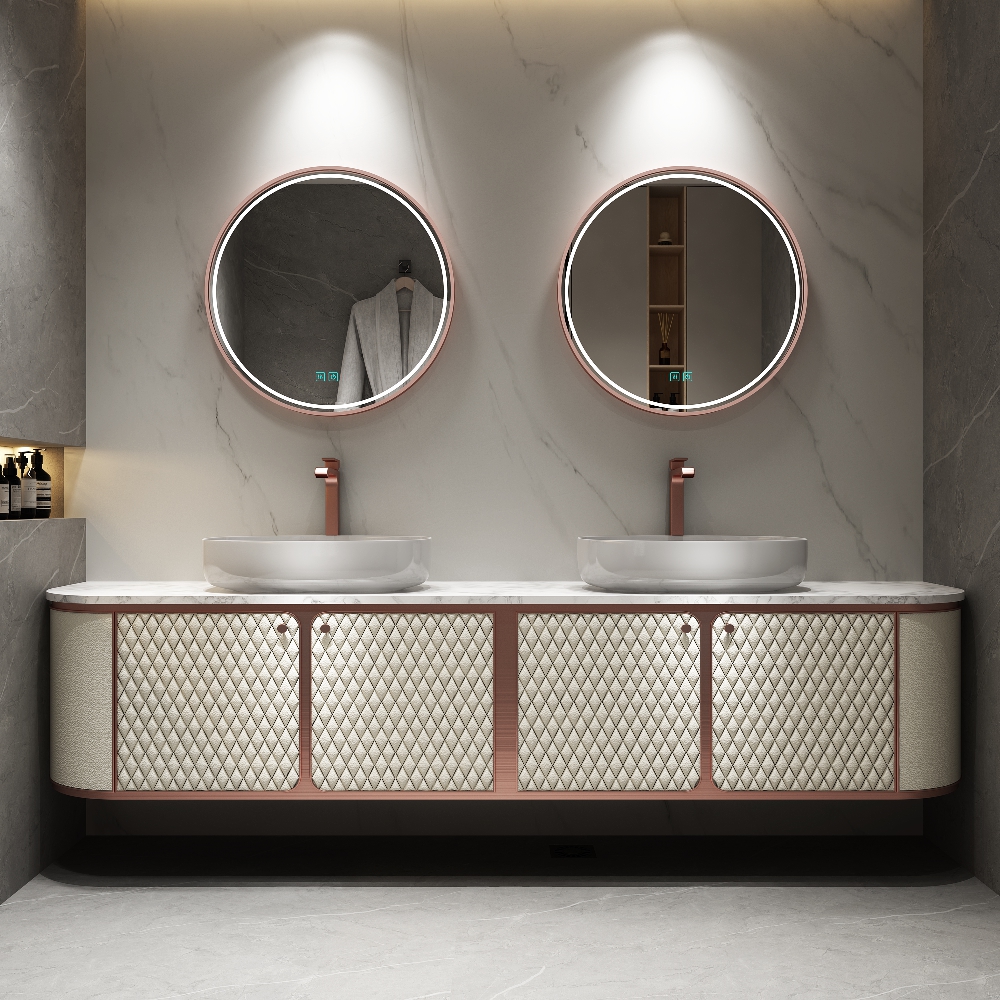 Natural Wood Frame Round LED Backlit Mirror with Touch Control