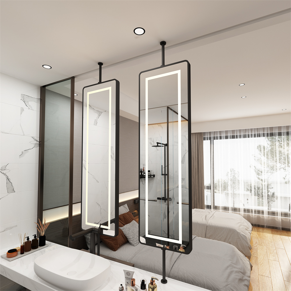 SHUIDAO — Matte Black Ceiling-Mounted LED Full-Length Rotating Mirror