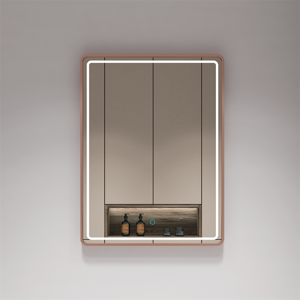 SHUIDAO — Brushed Gold Slim-Frame Rectangle LED Backlit Mirror with Touch Control
