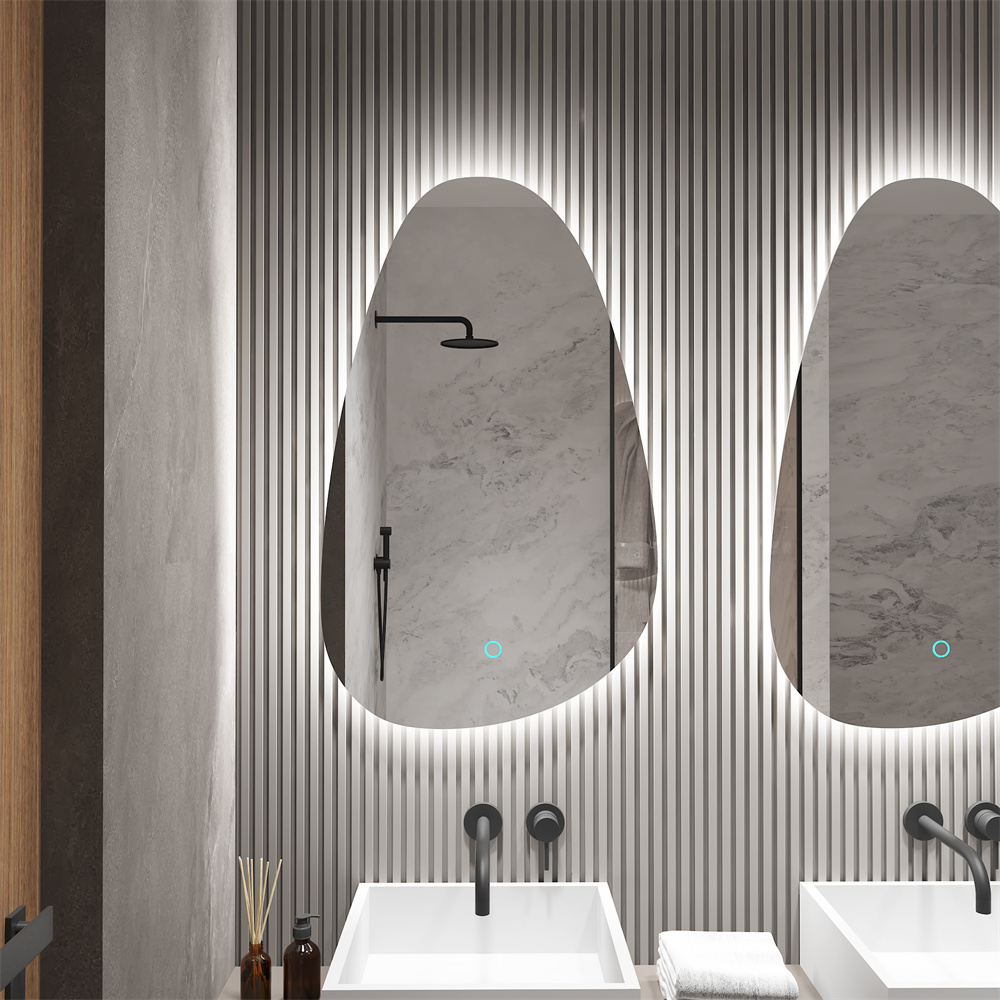 Frameless Pebble-Form LED Backlit Mirror with Touch Control