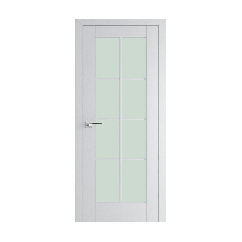 Contemporary Six-Pane Glazed Grid Interior Door with Solid Lower Panel in Matte White & Brushed Chrome Bar Handle