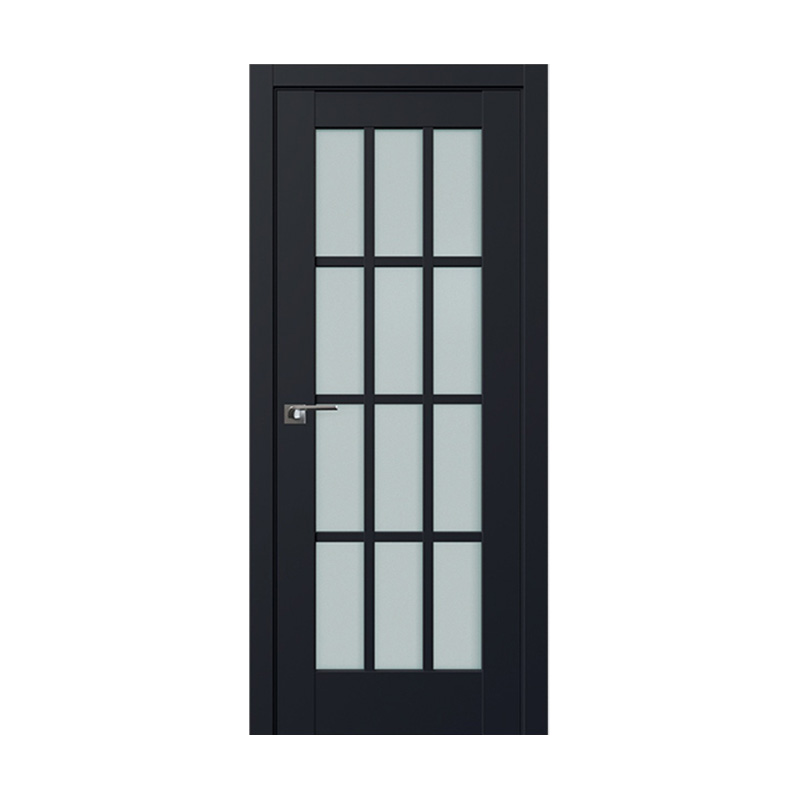 Contemporary Six-Pane Glazed Grid Interior Door with Solid Lower Panel in Matte White & Brushed Chrome Bar Handle