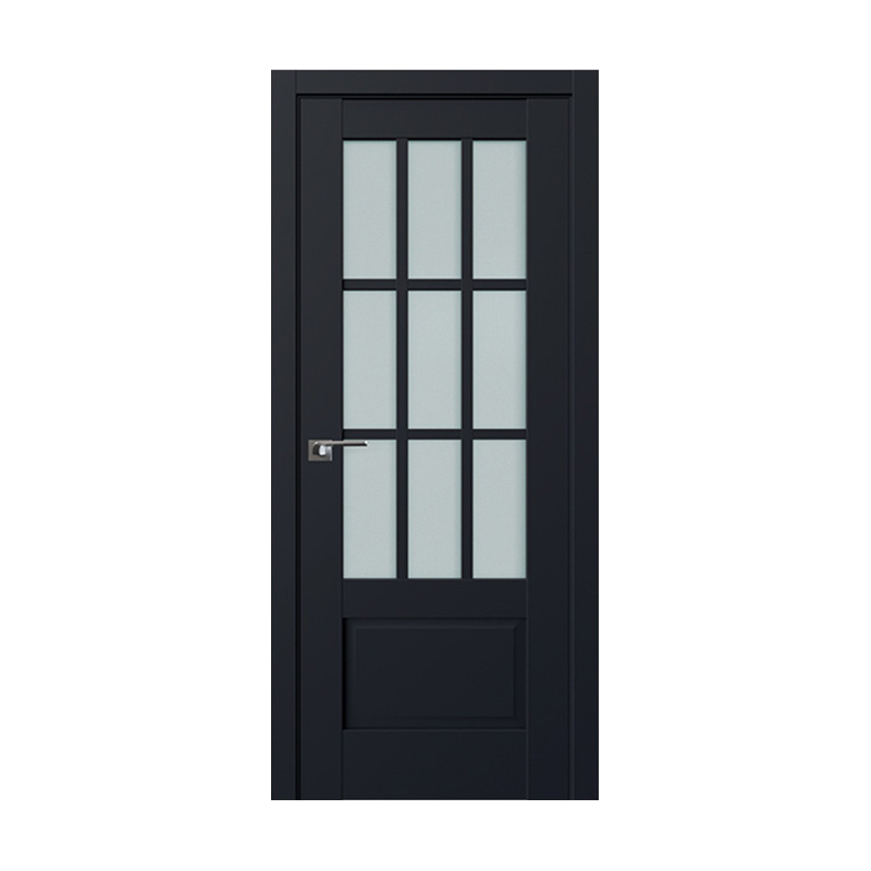 Contemporary Six-Pane Glazed Grid Interior Door with Solid Lower Panel in Matte White & Brushed Chrome Bar Handle